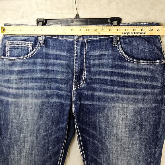 BKE Buckle Mason Tapered Leg Jeans Mens 42x31 Blue Stretch Denim Whiskers 42R - Picture 11 of 15